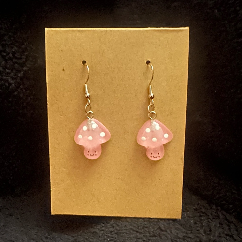 Pink Mushroom Dangle Earrings